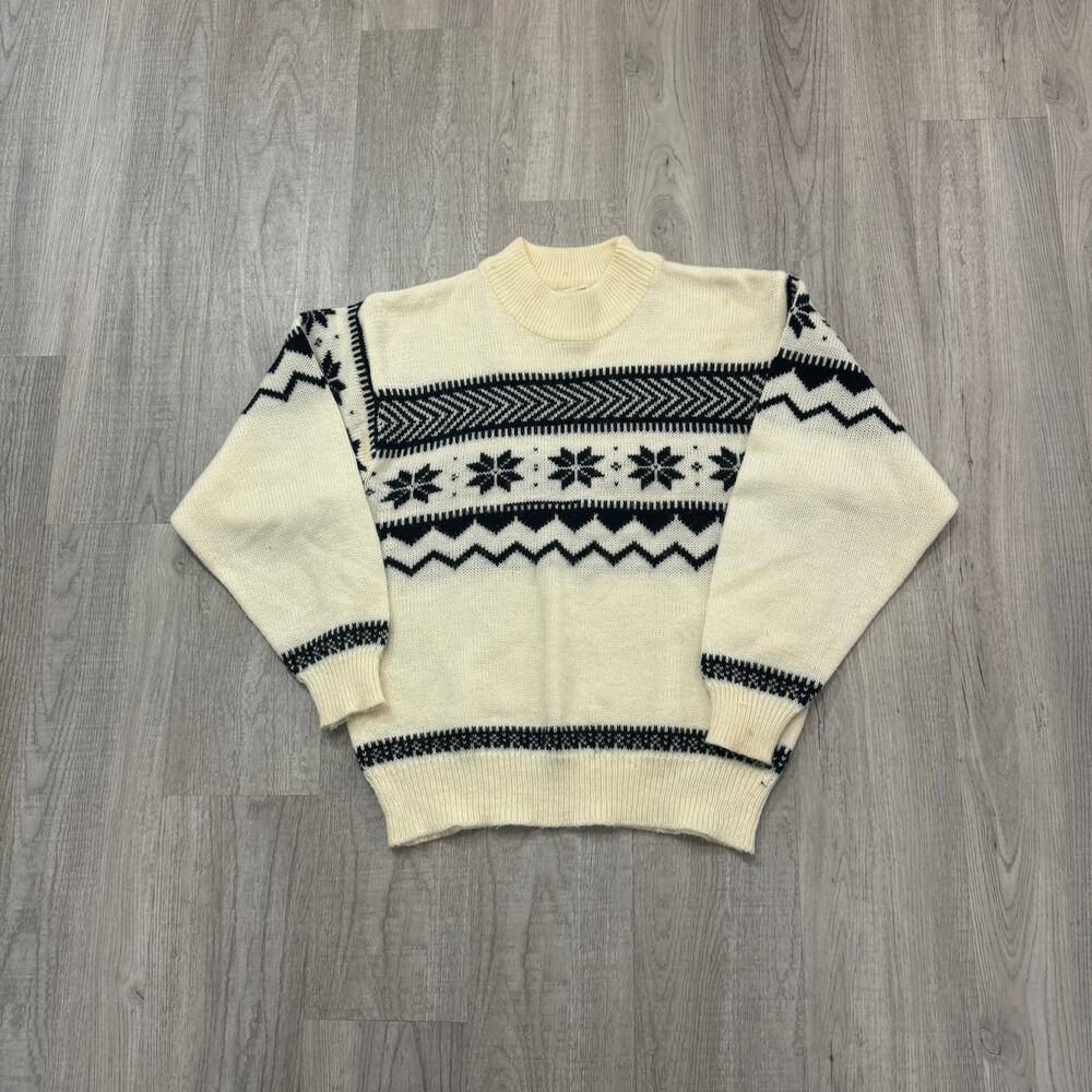 Vintage Jason Maxwell Sweater Women's Large Cream Geometric Acrylic 1990s